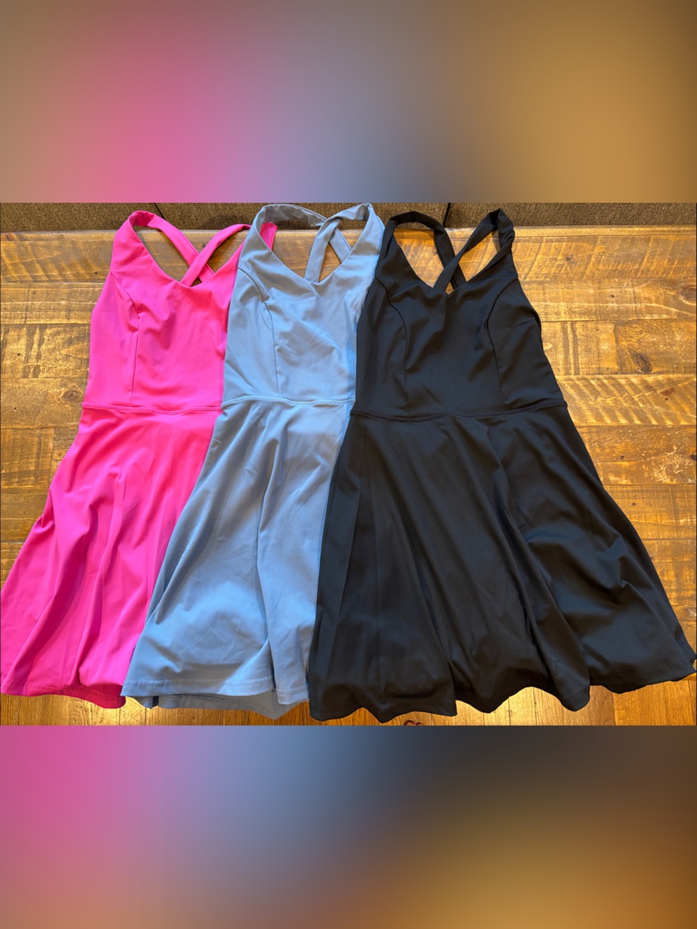 Crossback Athletic Dress in Pink, Blue, and Black